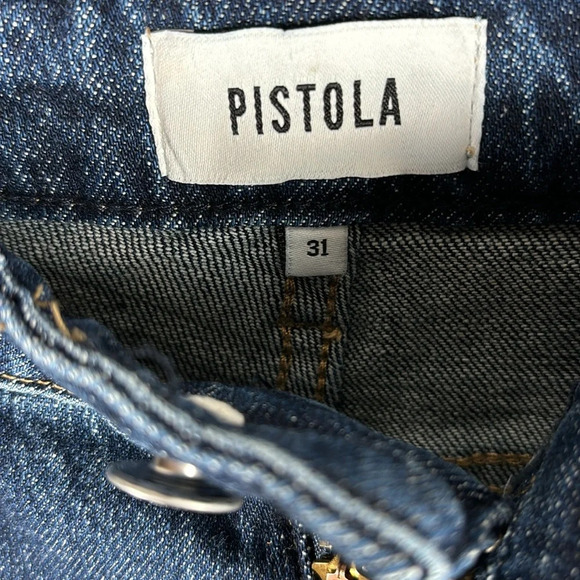 Pistola Straight Leg Distressed High Rise Dark Wash Denim Jeans - Picture 6 of 10